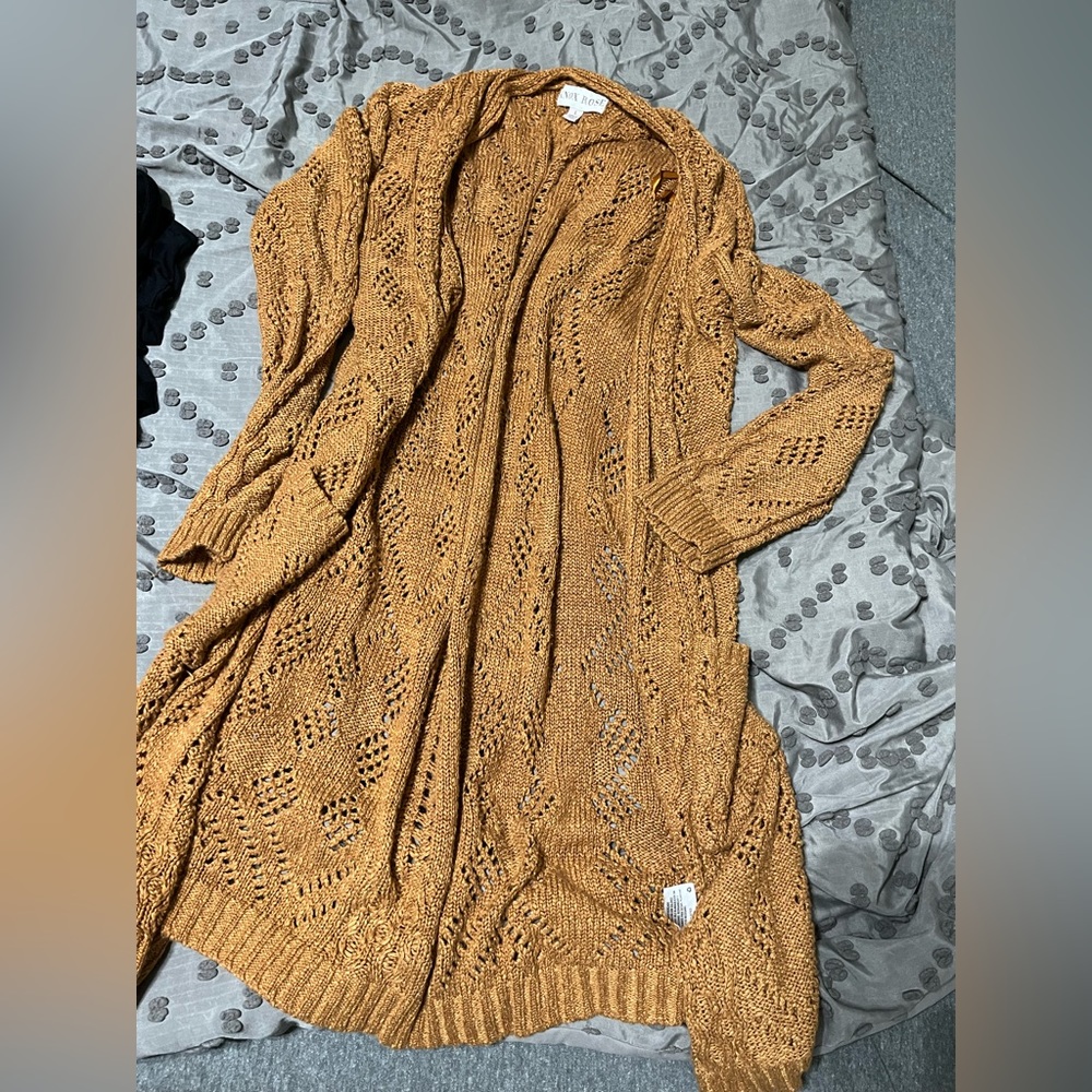Open front knee length cardigan